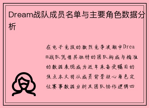 Dream战队成员名单与主要角色数据分析